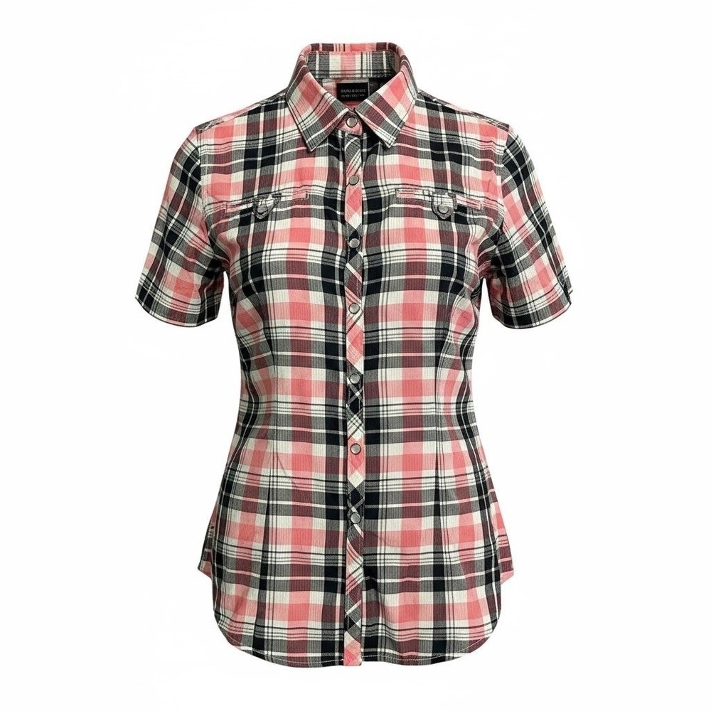 Harley Davidson Womens Plaid Short Sleeve Western Shirt Moto Biker Medium